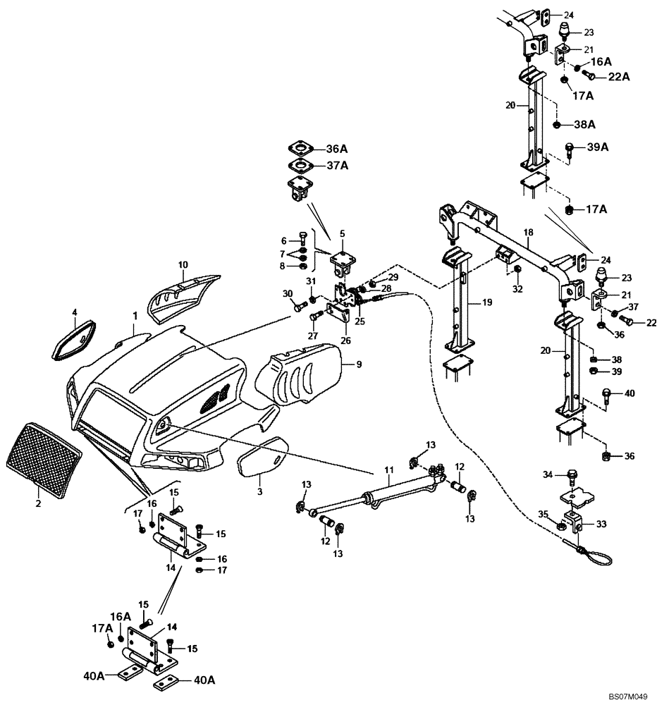 Схема запчастей Case 340B - (59A00000535[001]) - INSTALL, ENGINE HOOD (87585663) (10) - Cab/Cowlings