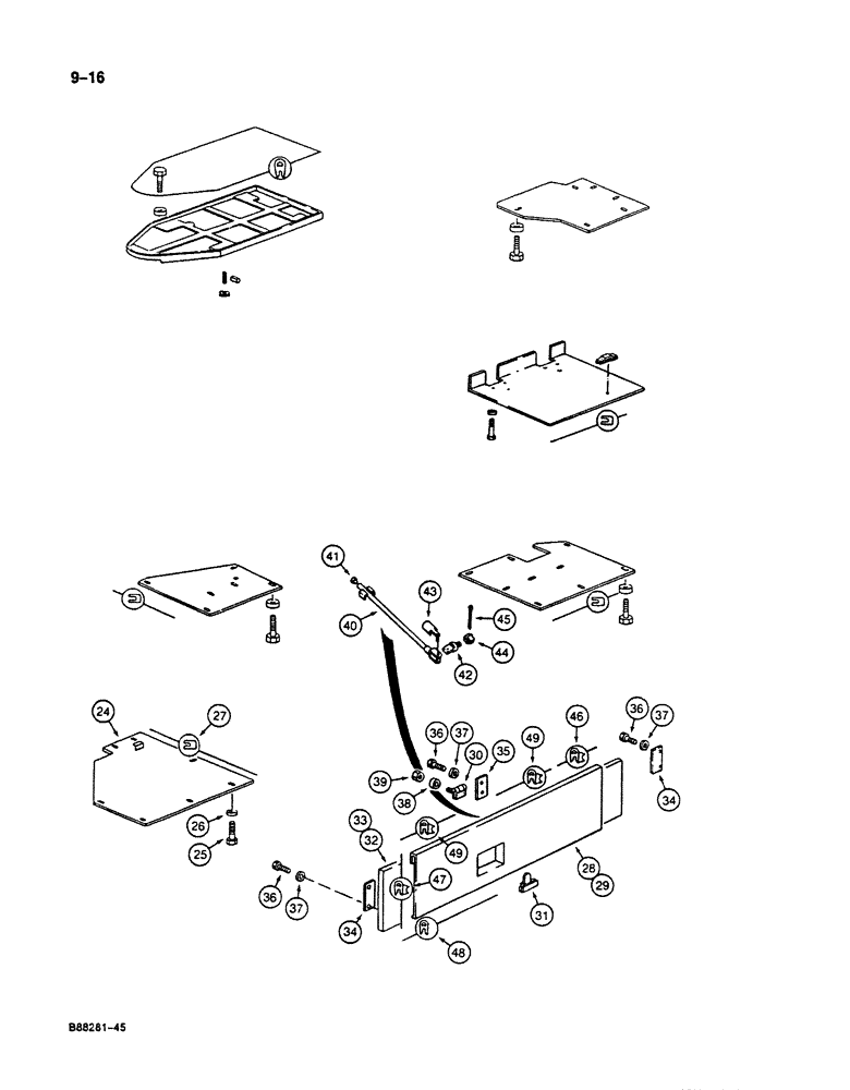 Схема запчастей Case 125B - (9-016) - TURNTABLE LOWER ACCESS COVERS, P.I.N. 74631 THROUGH 74963, 21801 THROUGH 21868, 26801 AND AFTER (09) - CHASSIS