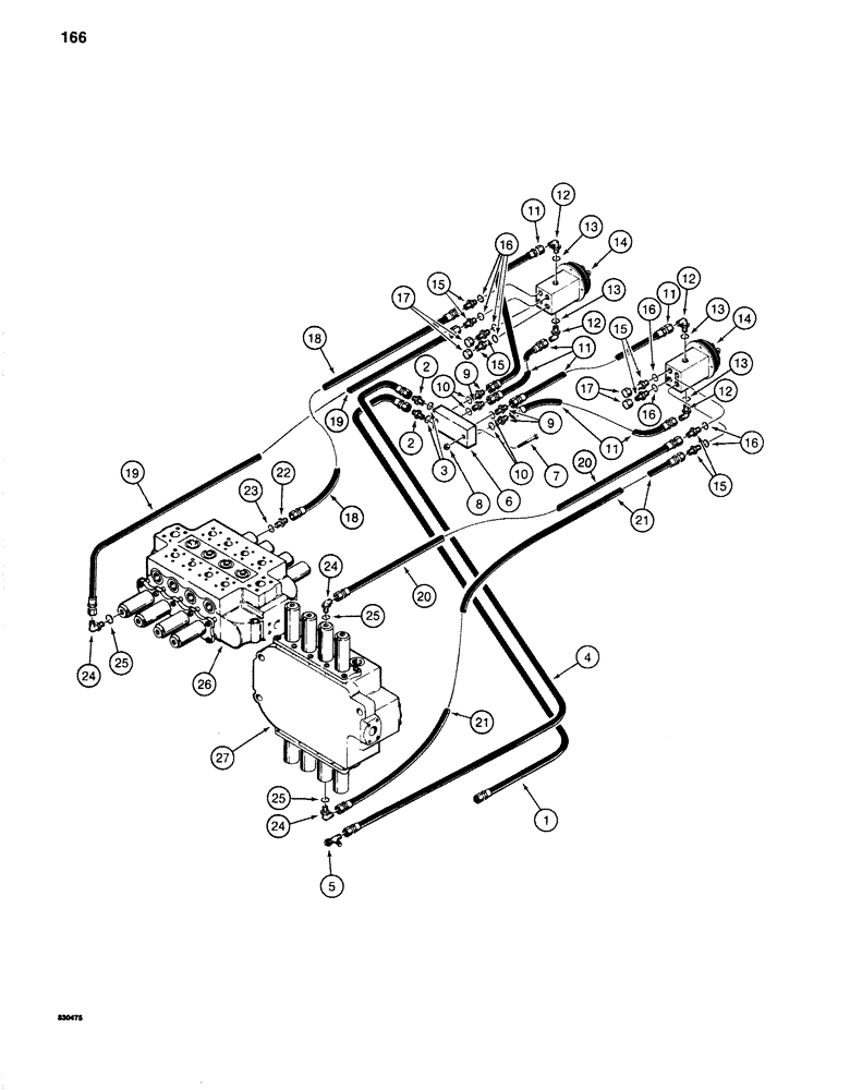 Схема запчастей Case 1280 - (166) - HYDRAULIC CIRCUIT FOR CONTROLS, MANIFOLD AND HAND CONTROL VALVE LINES (07) - HYDRAULIC SYSTEM