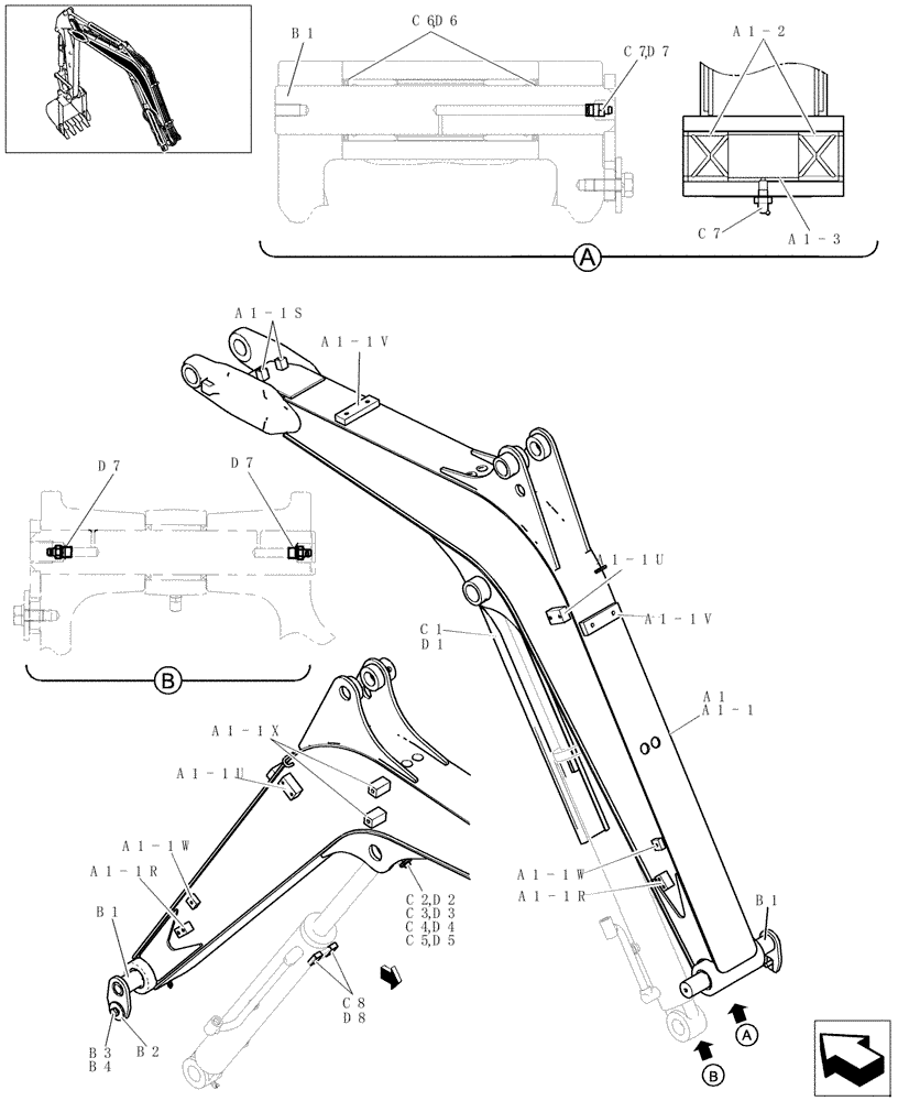 Схема запчастей Case CX20B - (450-01[1]) - MONOBLOC BOOM (1.88M) (84) - BOOMS, DIPPERS & BUCKETS