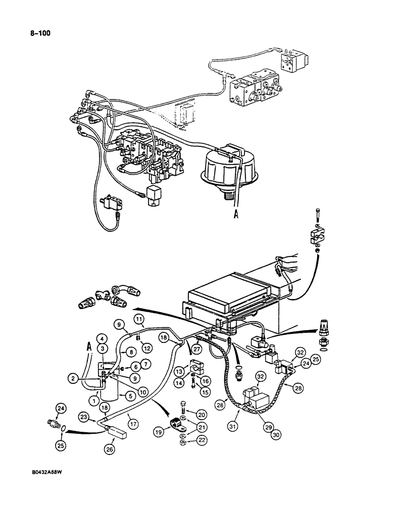 Схема запчастей Case 125B - (8-100) - HYD. COMPONENTS LEAK RETURN CIRCUIT, LINES TO RESERVOIR, P.I.N. 74845-74963, 21801-21868,26801 & AFT (08) - HYDRAULICS