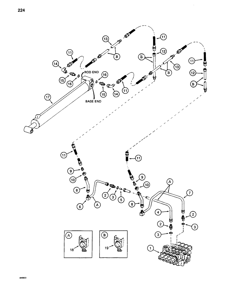 Схема запчастей Case 880C - (224) - ARM CYLINDER LINES FOR E BOOM, BEFORE PIN 6205456 (07) - HYDRAULIC SYSTEM