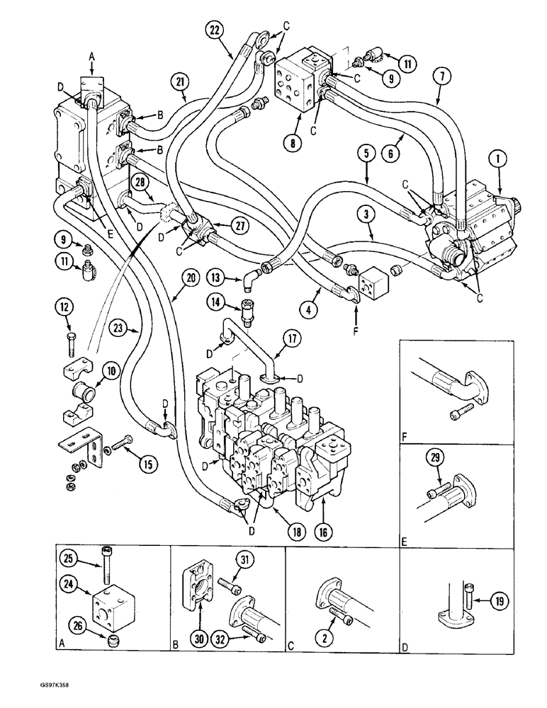 Схема запчастей Case 170C - (8-016) - HYDRAULIC PUMP LINES, HYDRAULIC PUMP TO MAIN CONTROL VALVES (08) - HYDRAULICS