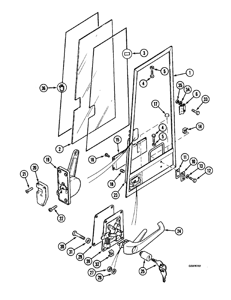 Схема запчастей Case 220B - (9-094) - CAB DOOR, P.I.N. 74441 THROUGH 74597 AND, P.I.N. 03201 (09) - CHASSIS