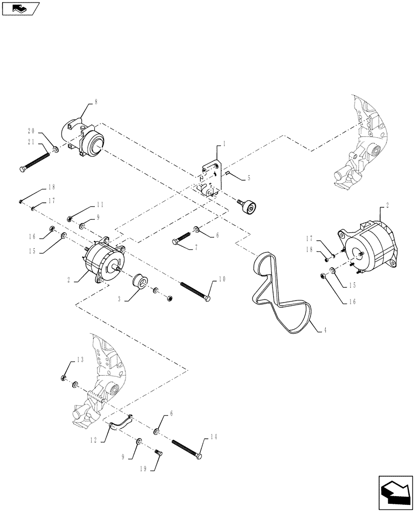 Схема запчастей Case 721F - (55.301.AB) - ALTERNATOR MOUNTING WITH AIR CONDITIONING (55) - ELECTRICAL SYSTEMS