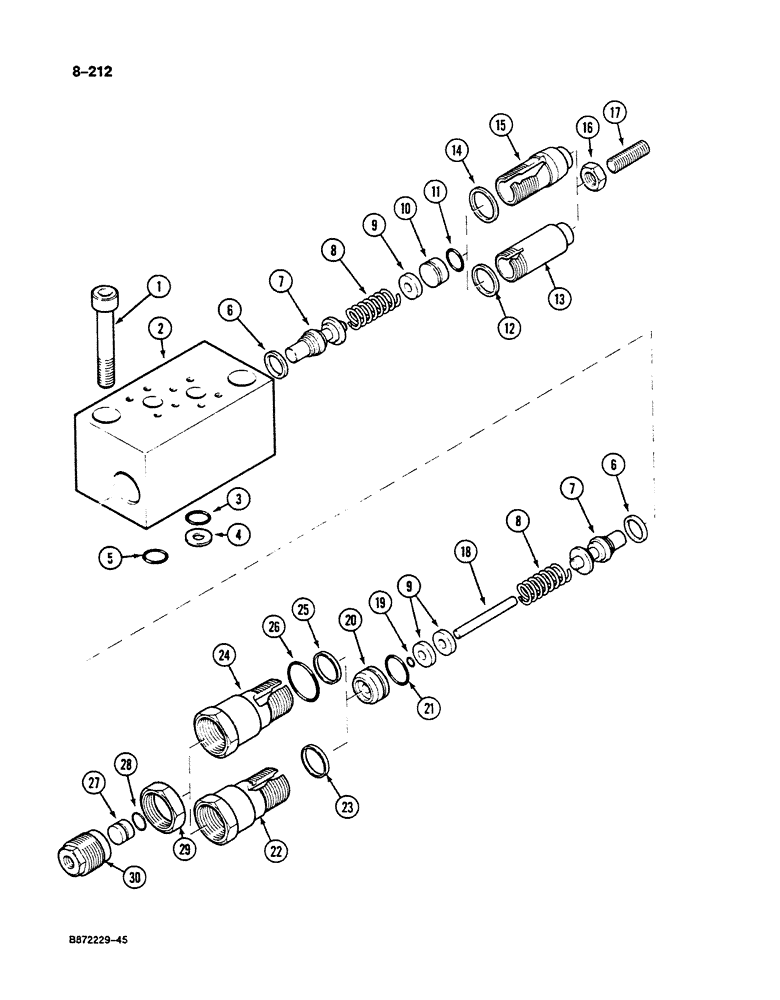 Схема запчастей Case 125B - (8-212) - ATTACHMENT CONTROL VALVE, CIRCUIT RELIEF VALVE, P.I.N. 74845-74963, 21801-21868, 26801 & AFT (08) - HYDRAULICS