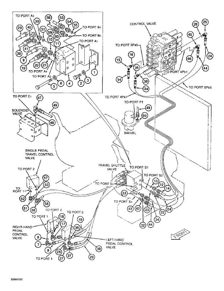 Схема запчастей Case 9060B - (8-074) - TRAVEL CONTROL LINES (08) - HYDRAULICS