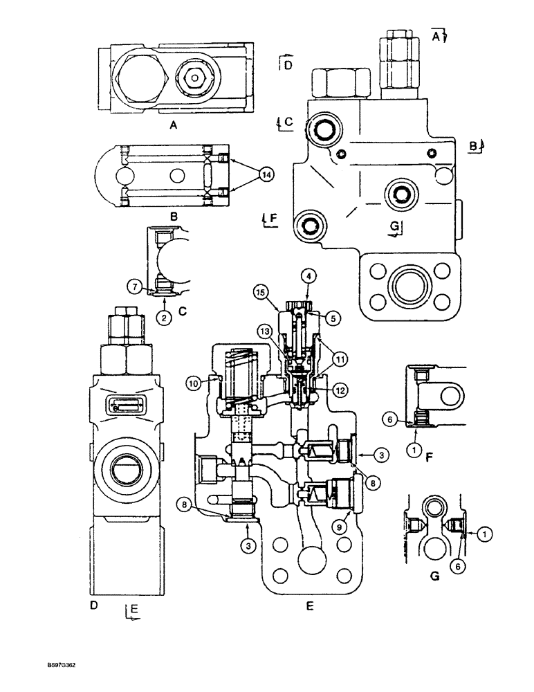 Схема запчастей Case 9045B - (8-128) - BOOM HOLDING OPTION, LOAD HOLDING VALVE COMPONENTS (08) - HYDRAULICS