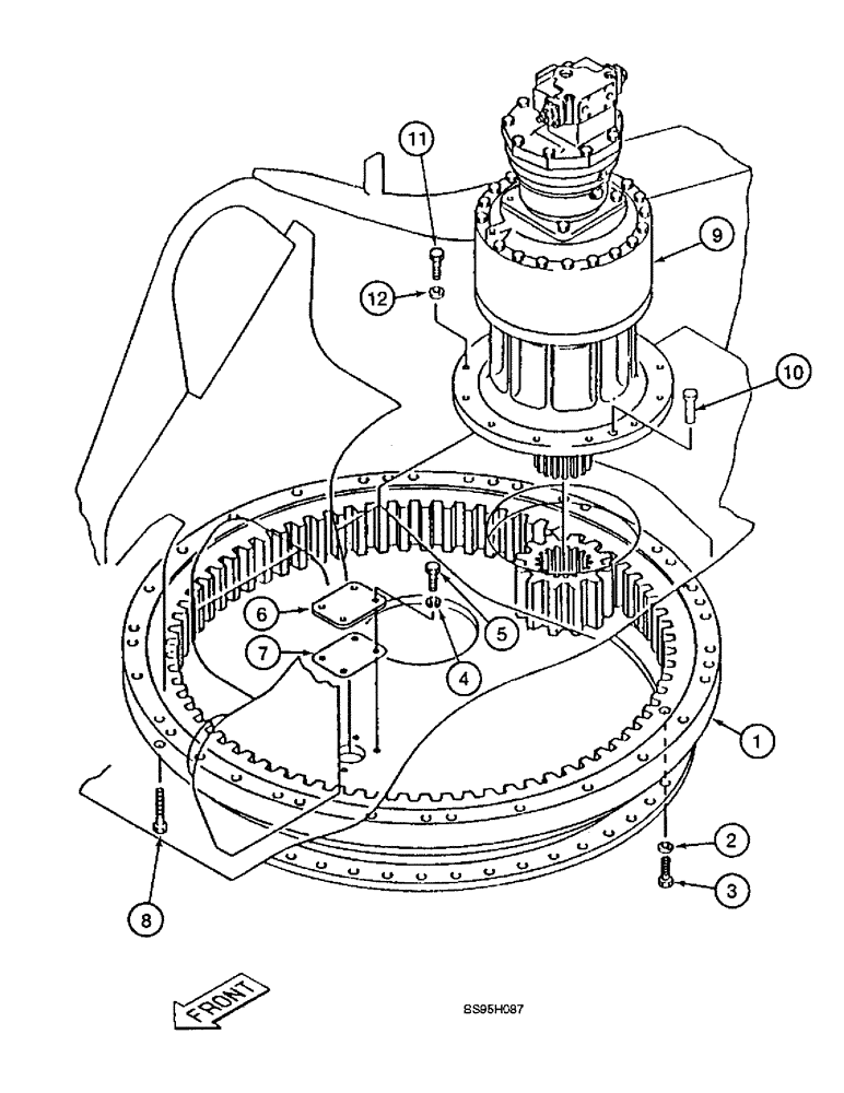 Схема запчастей Case 9060B - (9-002) - TURNTABLE BEARING AND SWING MOTOR MOUNTING (09) - CHASSIS