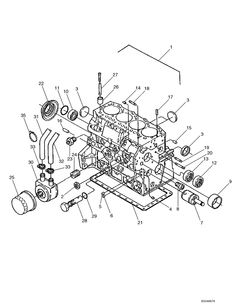 Схема запчастей Case 420CT - (02-07) - CYLINDER BLOCK - OIL FILTER (02) - ENGINE