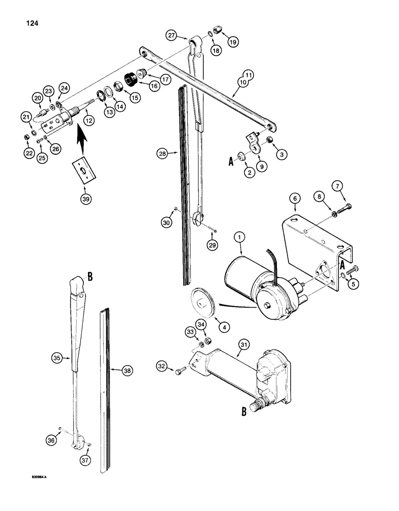 Схема запчастей Case 1150D - (124) - CAB WINDSHIELD WIPERS (04) - ELECTRICAL SYSTEMS