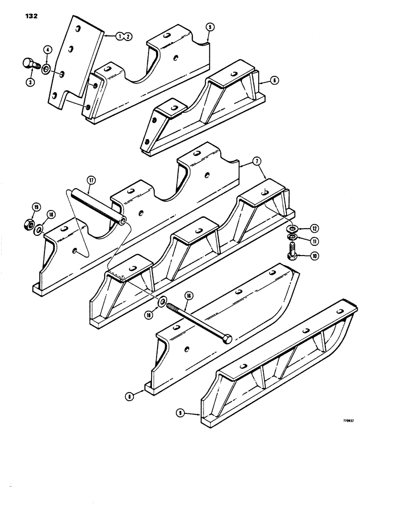 Схема запчастей Case 450 - (132) - TRACK GUIDES (ROCK GUARDS), TRACTOR SN. 3062256 AND AFTER (04) - UNDERCARRIAGE