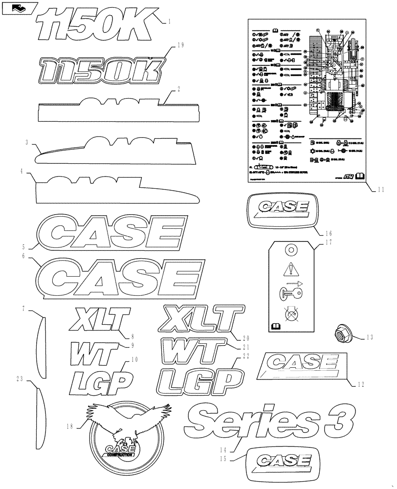 Схема запчастей Case 1150K - (09-47) - DECALS - EUROPEAN (09) - CHASSIS/ATTACHMENTS