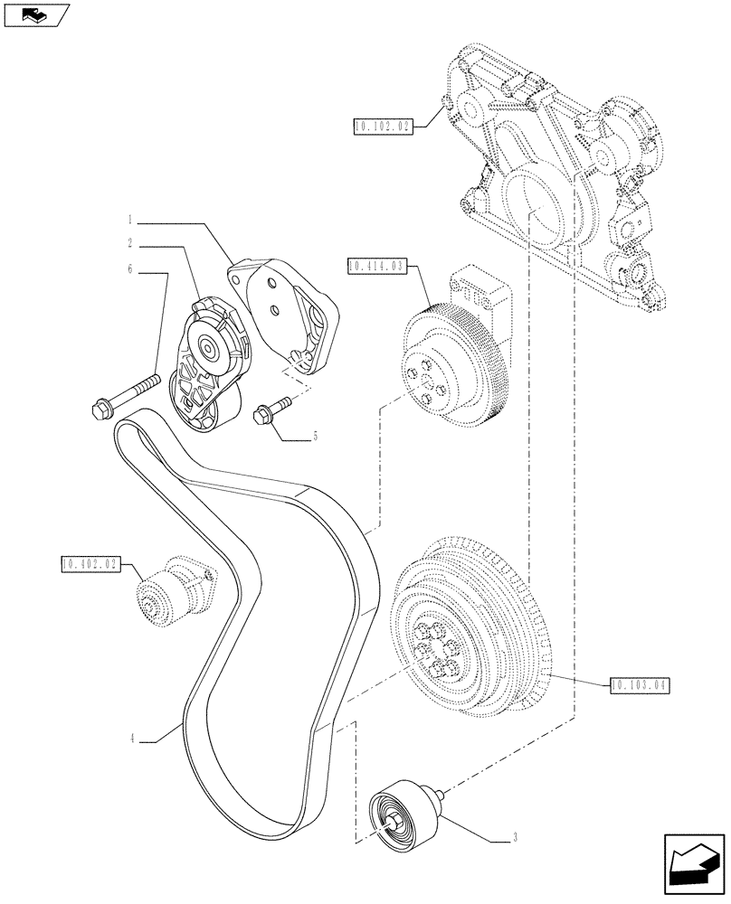 Схема запчастей Case 590SN - (10.402.03) - WATER PUMP - CONTROL (2855948) (10) - ENGINE