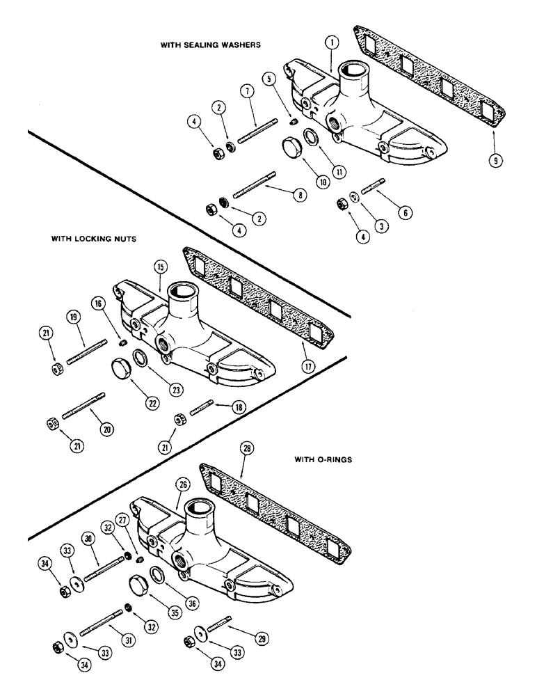 Схема запчастей Case 350 - (010) - INTAKE MANIFOLD, 188 DIESEL ENGINE, ALUMINUM, WITH SEALING WASHERS (01) - ENGINE