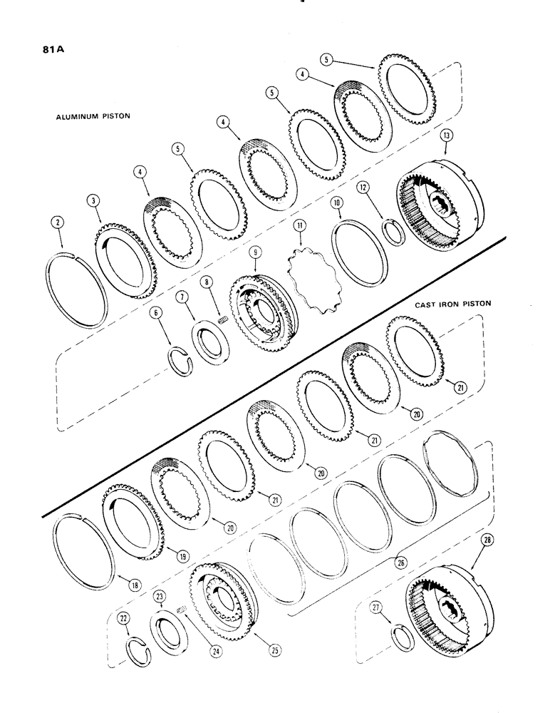 Схема запчастей Case 1150 - (081A) - A50411 CLUTCH, W/ ALUMINUM PISTON (04) - UNDERCARRIAGE