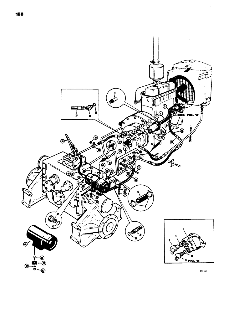 Схема запчастей Case 450 - (158) - BASIC TRACTOR HYDRAULICS, PUMP TO TORQUE CONVERTER AND (03) - TRANSMISSION