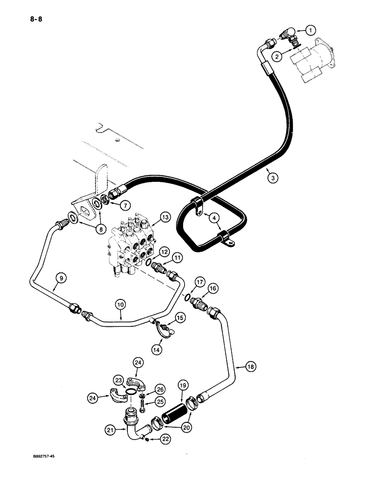 Схема запчастей Case 650 - (8-08) - EQUIPMENT HYDRAULIC CIRCUIT, PUMP TO CONTROL VALVE AND RESERVOIR (08) - HYDRAULICS