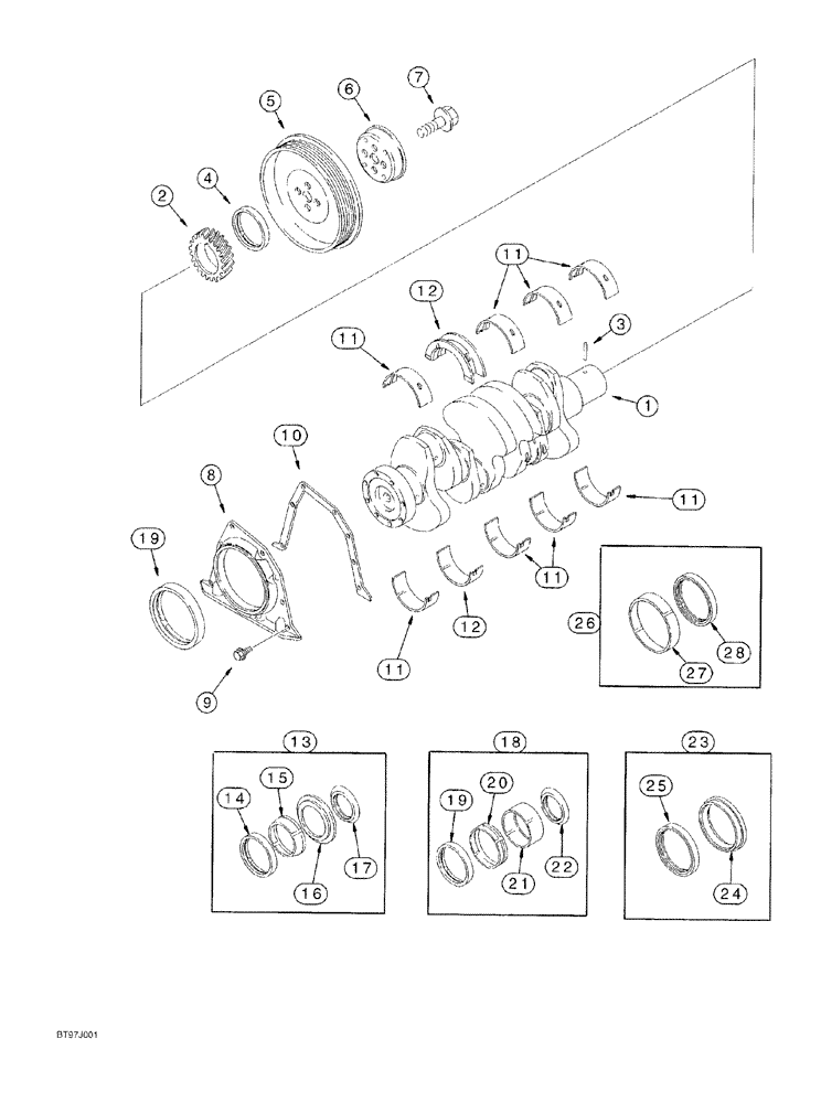 Схема запчастей Case 550G - (2-50) - CRANKSHAFT, 4-390 AND 4T-390 ENGINE, PRIOR TO P.I.N. JJG0255794 (01) - ENGINE