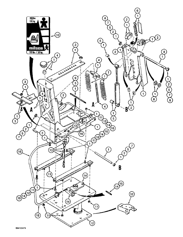 Схема запчастей Case 570LXT - (9-108) - SUSPENSION SEAT, PEDESTAL, WEIGHT ADJUSTER AND SUSPENSION, 580L MODELS (09) - CHASSIS/ATTACHMENTS