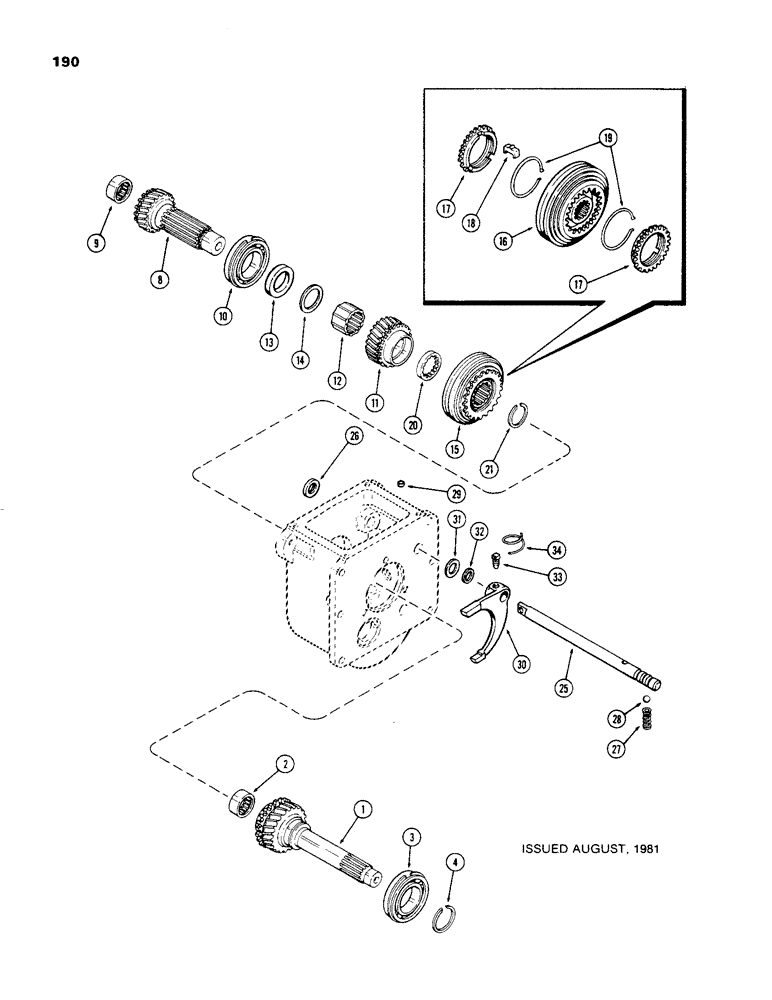 Схема запчастей Case 480C - (190) - SHUTTLE INPUT GEAR, TWO SPEED MECHANICAL SHUTTLE (21) - TRANSMISSION