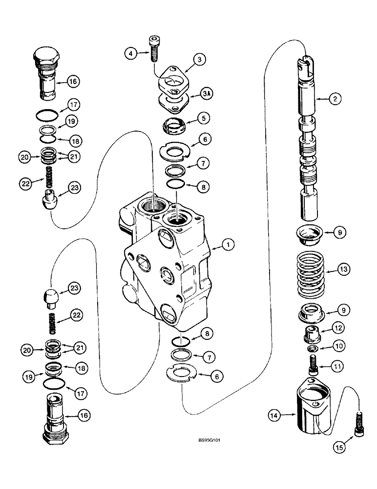 Схема запчастей Case 570LXT - (8-128) - THREE-POINT HITCH CONTROL VALVE, PITCH, TILT AND IMPLEMENT SECTIONS (08) - HYDRAULICS