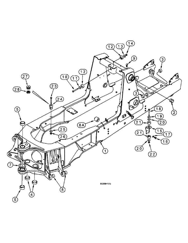 Схема запчастей Case 590SL - (9-54) - CHASSIS AND OPERATOR COMPARTMENT POD MOUNTS, CHASSIS (09) - CHASSIS/ATTACHMENTS