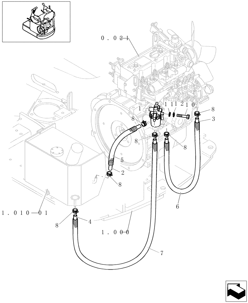 Схема запчастей Case CX16B - (1.010[03]) - FUEL LINES (10) - ENGINE