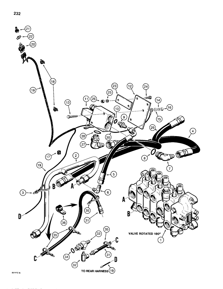 Схема запчастей Case 680H - (232) - BACKHOE BOOM LOCK HYDRAULIC AND ELECTRICAL CIRCUIT (08) - HYDRAULICS