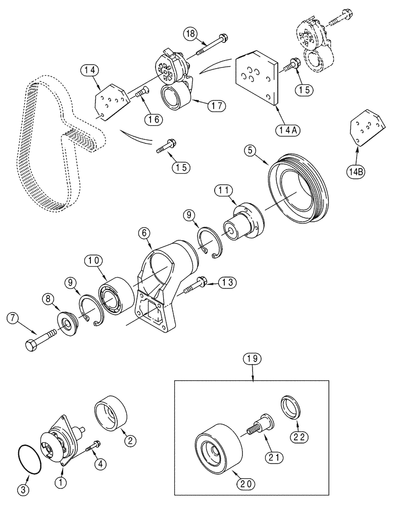 Схема запчастей Case 90XT - (02-10) - WATER PUMP SYSTEM NORTH AMERICA/EUROPE - JAF0245224, 4T-390 ENGINE (02) - ENGINE