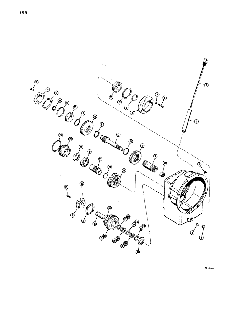 Схема запчастей Case 680E - (158) - TRANSMISSION, POWER SHUTTLE AND HOUSING, BEFORE TRANSMISSION S/N 75001 (21) - TRANSMISSION