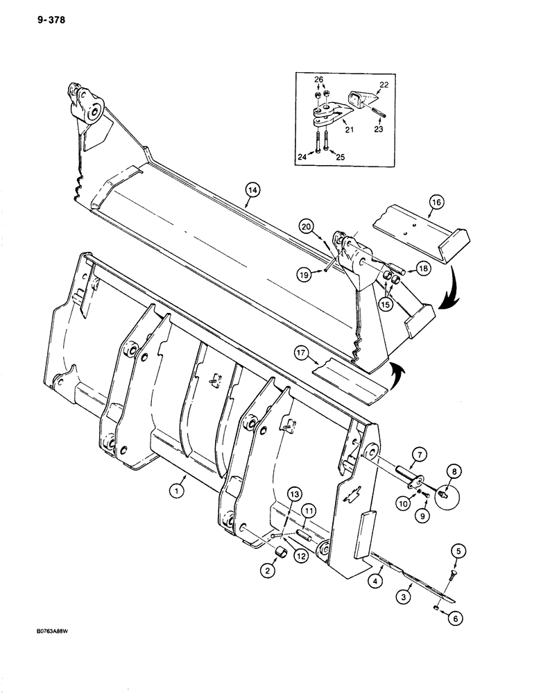 Схема запчастей Case 680K - (9-378) - CLAM BUCKET - D139473, 1-1/2 CUBIC YARD (09) - CHASSIS/ATTACHMENTS