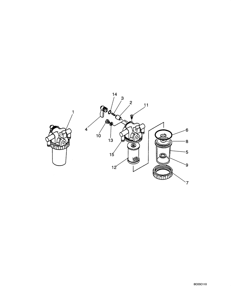 Схема запчастей Case CX36 - (03-03[00]) - WATER SEPARATOR ASSY (03) - FUEL SYSTEM