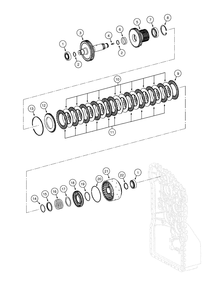 Схема запчастей Case 885B - (06-01[09A]) - TRANSMISSION - REVERSE GEAR CLUTCH ASSEMBLY (06) - POWER TRAIN