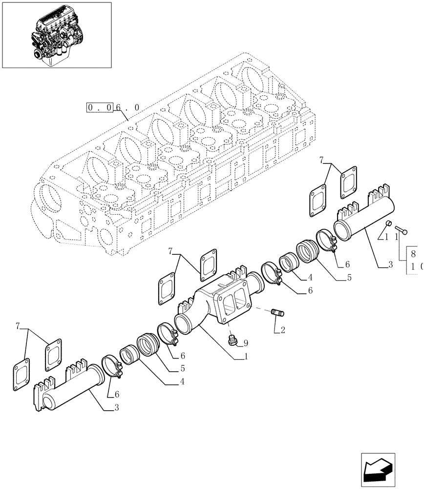 Схема запчастей Case F3BE0684A B001 - (0.07.8[01]) - EXHAUST MANIFOLD (504041325) 