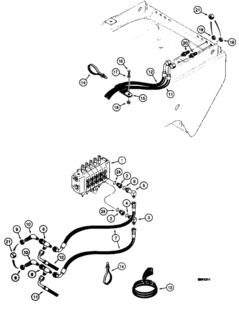 Схема запчастей Case 660 - (8-010) - BASIC HYD. CIRCUIT, ATTACHMENT CNTRL. VALVE TO R.H. REAR CONSOLE, & CONSOLE TO FRONT BULKHEAD PLATE (08) - HYDRAULICS