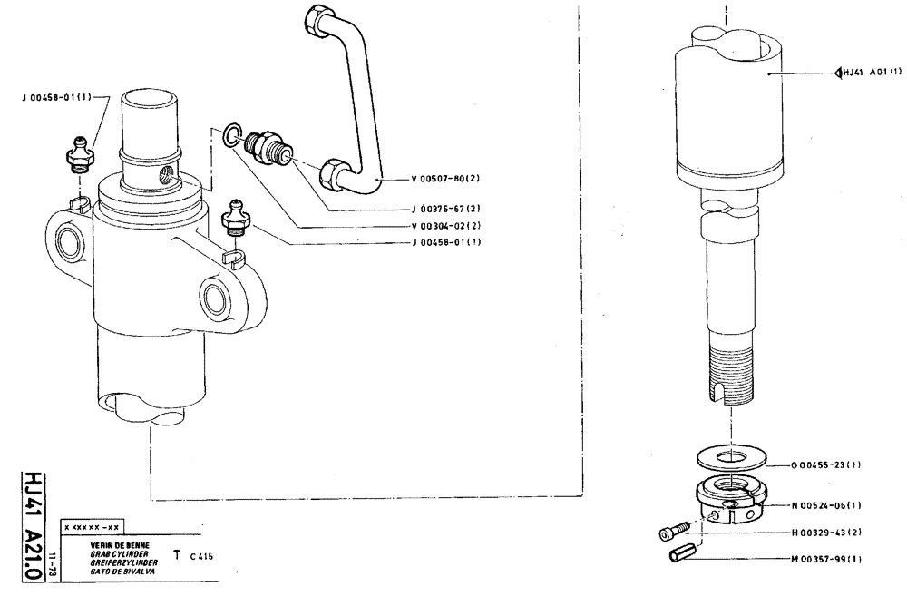 Схема запчастей Case TY45 - (HJ41 A21.0) - GRAB CYLINDER - T C415 (07) - HYDRAULIC SYSTEM