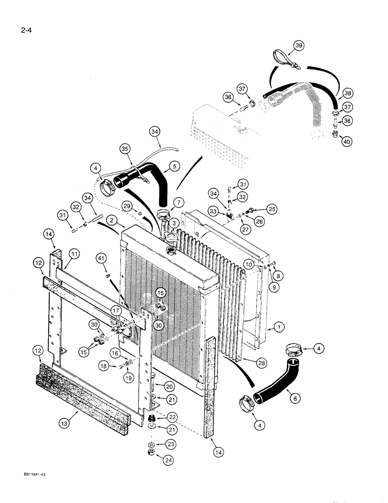 Схема запчастей Case 621 - (2-04) - RADIATOR AND RADIATOR MOUNTING (02) - ENGINE