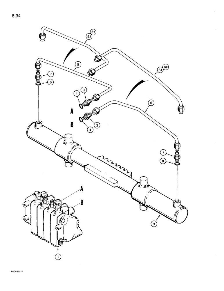 Схема запчастей Case 360 - (8-34) - BACKHOE SWING CYLINDER HYDRAULIC CIRCUIT (08) - HYDRAULICS