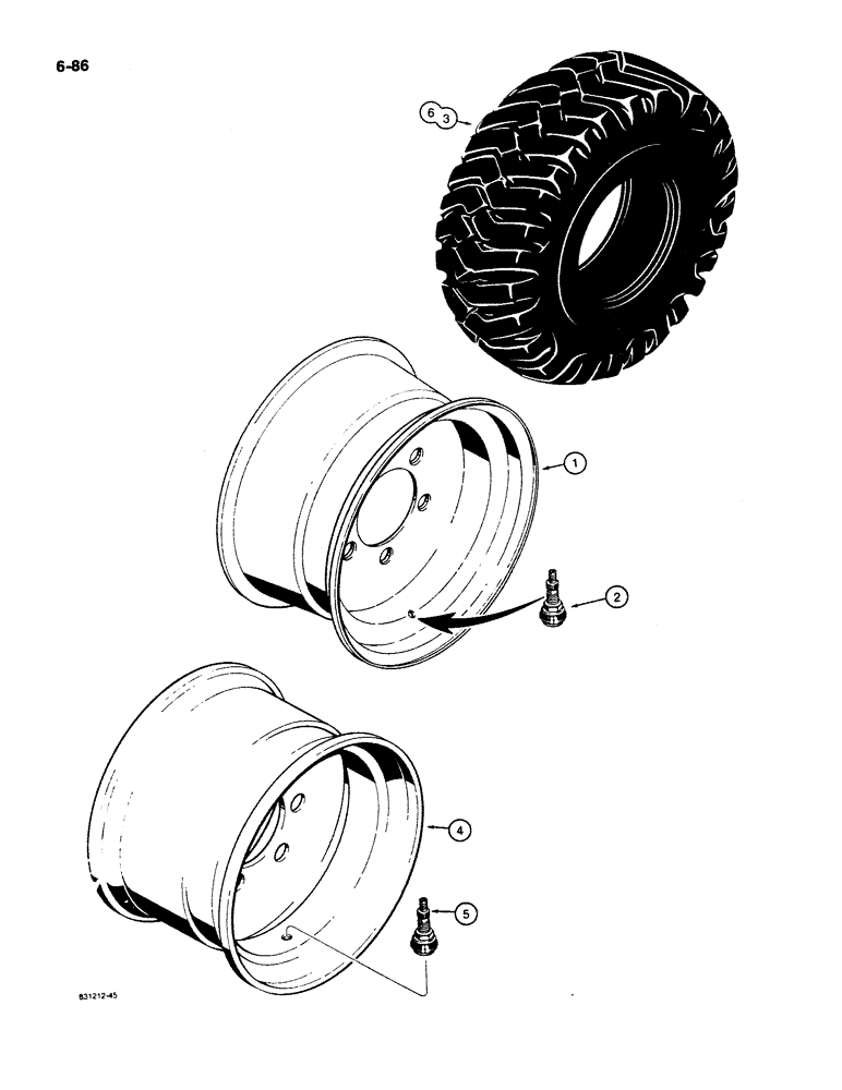 Схема запчастей Case W11B - (6-086) - RIMS AND TIRES, FOR 12.5 X 20 TUBELESS TIRES, FOR 15 X 19.5 (06) - POWER TRAIN