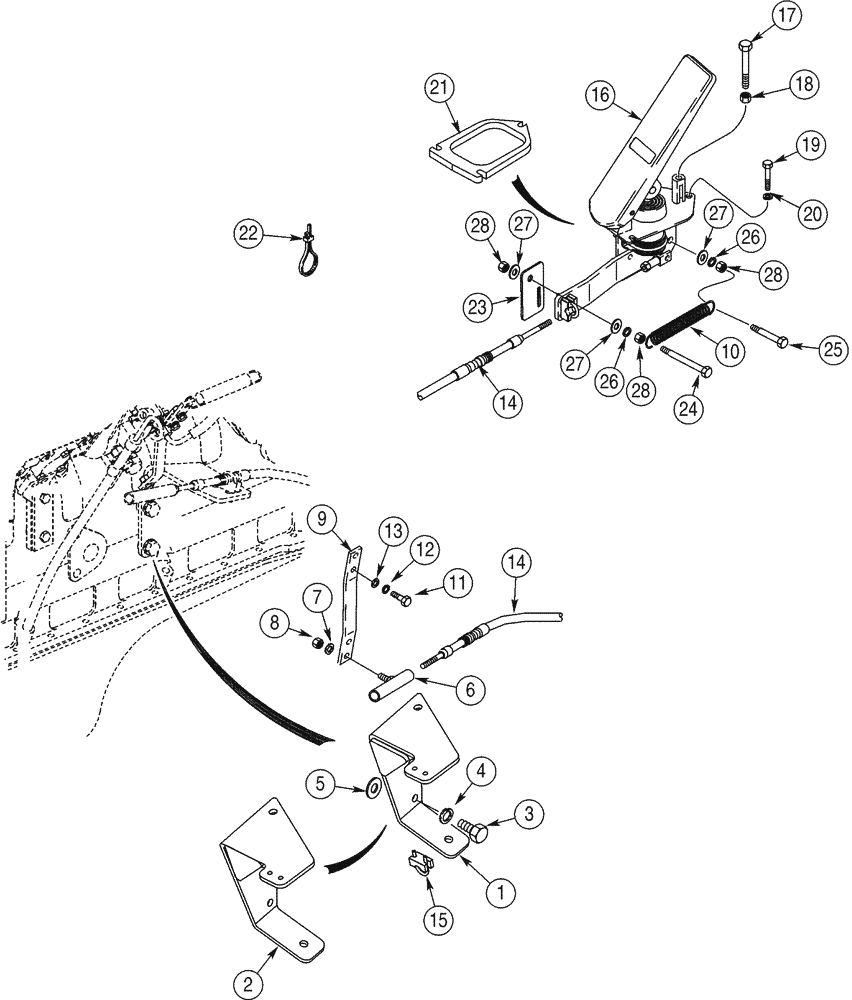 Схема запчастей Case 821C - (03-02) - CONTROLS THROTTLE, FOOT (03) - FUEL SYSTEM