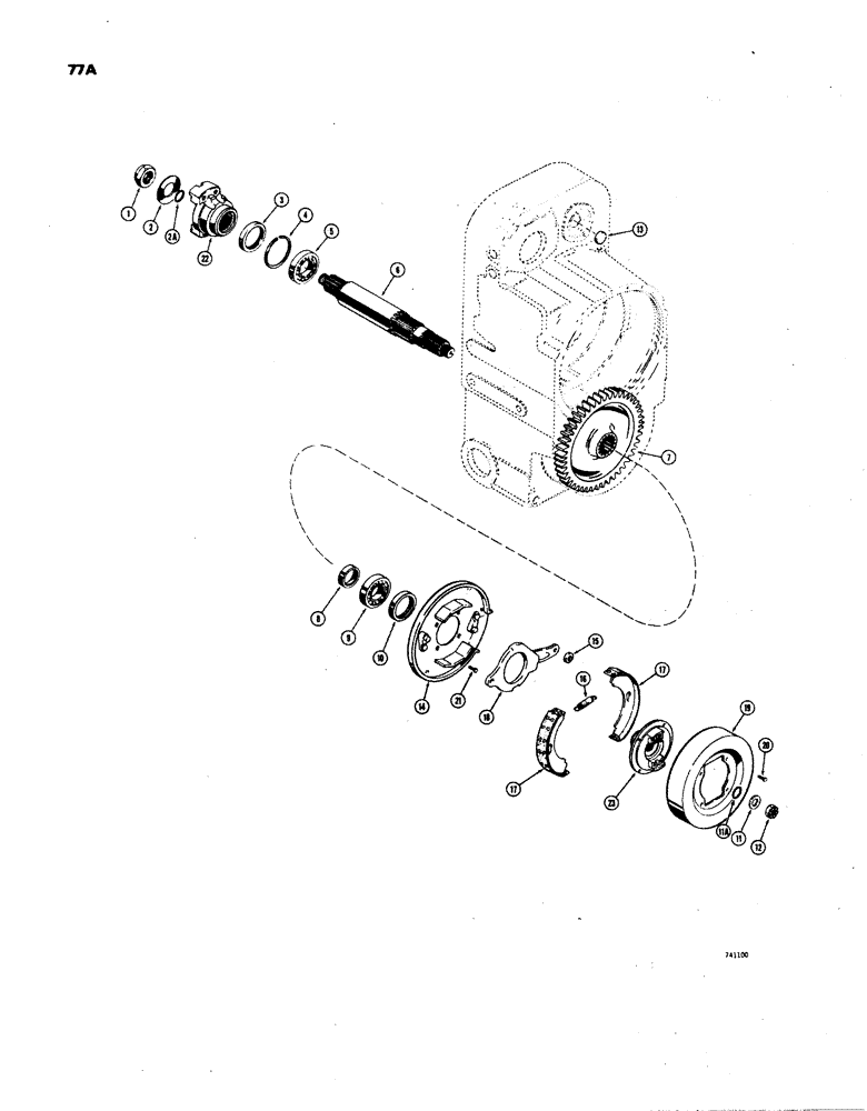 Схема запчастей Case W24B - (077A) - TRANS,AXLE OUTPUT SHAFT & PARKING BRAKE,UNITS W/FLEX PLATE DRIVE/TRAC. SN 9115926 AND AFTER (06) - POWER TRAIN