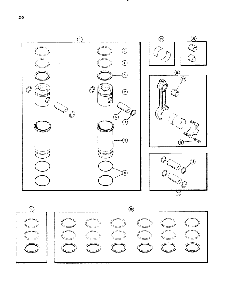 Схема запчастей Case 1150 - (020) - PISTON ASSEMBLY AND CONNECTING RODS, (401B) DIESEL ENGINE (01) - ENGINE