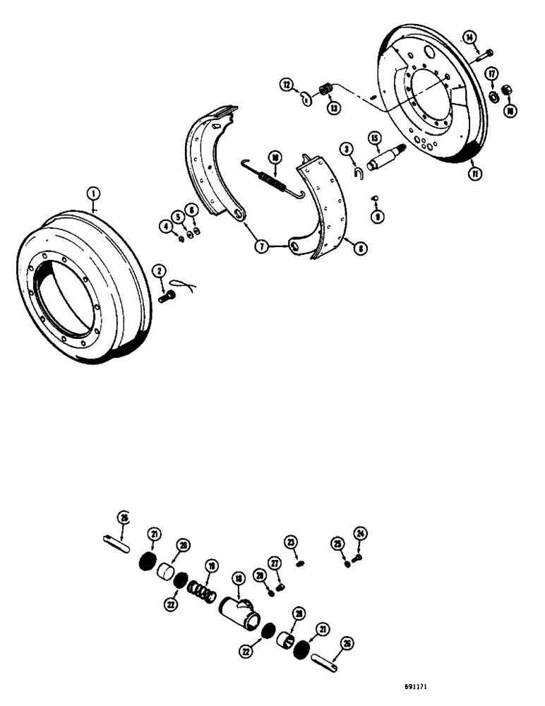 Схема запчастей Case W9E - (198) - L15395 REAR STEERING AXLE, REAR BRAKE DRUM AND LININGS, REAR (06) - POWER TRAIN