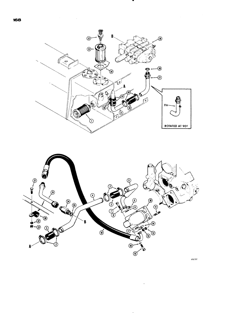 Схема запчастей Case 1150 - (168) - DOZER HYDRAULICS, PUMP SUCTION AND PRESSURE LINE HYDRAULICS (07) - HYDRAULIC SYSTEM