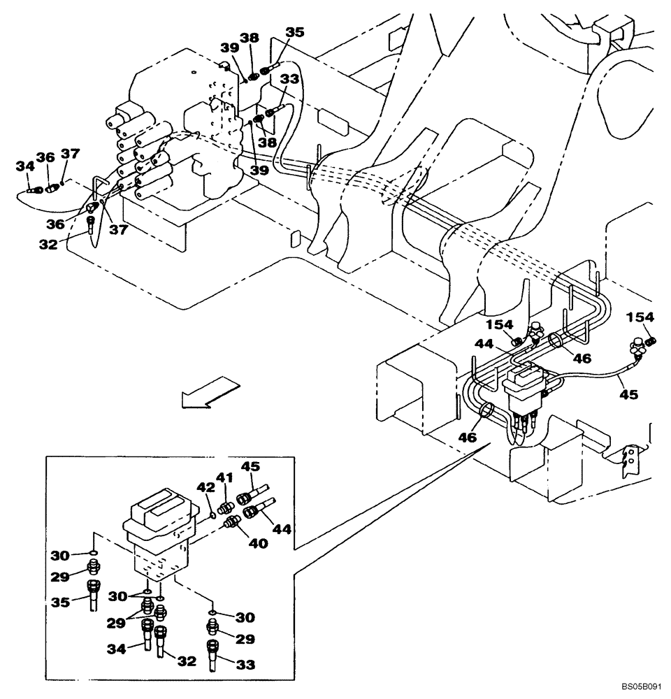 Схема запчастей Case CX225SR - (08-26) - PILOT CONTROL LINES, TRAVEL - MODELS WITH CONTROL SELECTOR VALVE (08) - HYDRAULICS