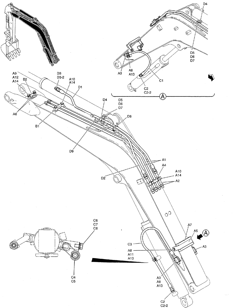 Схема запчастей Case CX27B PV13 - (03-002) - HYD LINES, BOOM 2.15M Attachments