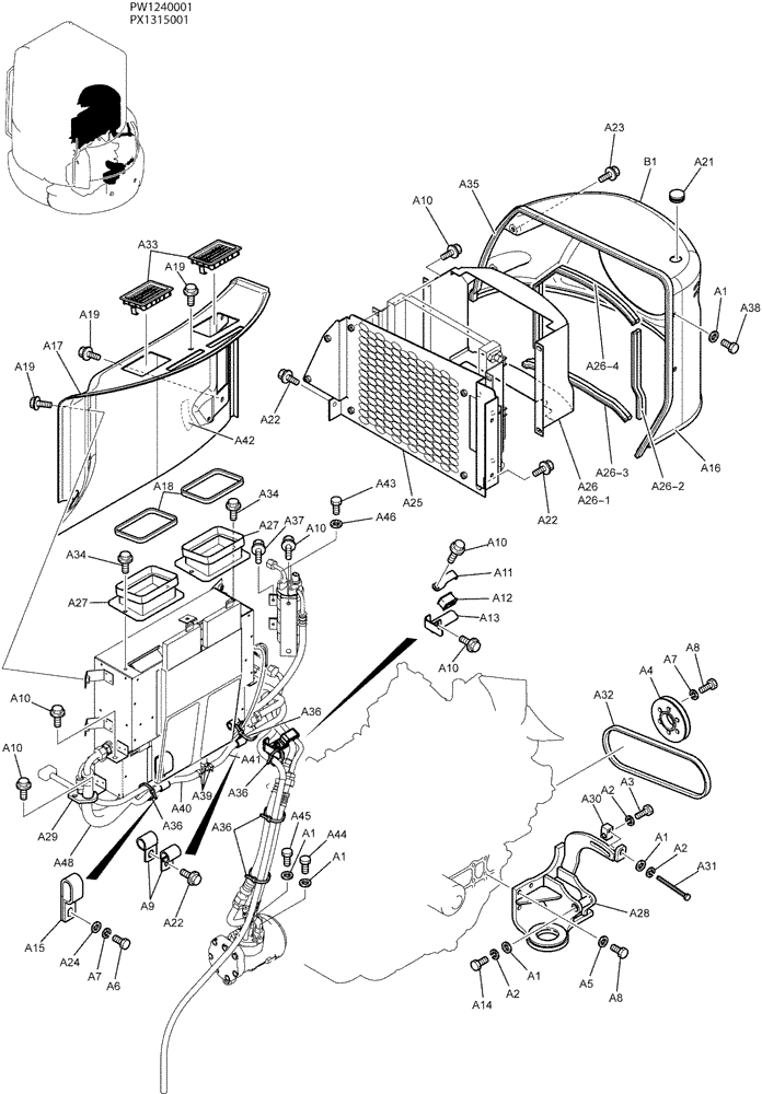 Схема запчастей Case CX36B - (05-016) - COOLER ASSY, P/N PW20M00028F1 (50) - CAB CLIMATE CONTROL