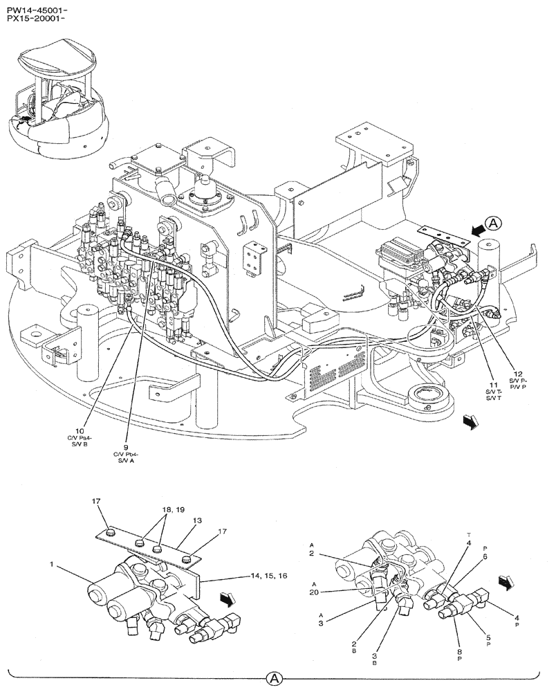 Схема запчастей Case CX31B - (01-038) - CONTROL LINES, VALVE (35) - HYDRAULIC SYSTEMS