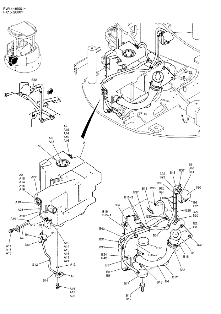 Схема запчастей Case CX36B - (01-012) - TANK ASSY, FUEL (CANOPY) (05) - SUPERSTRUCTURE